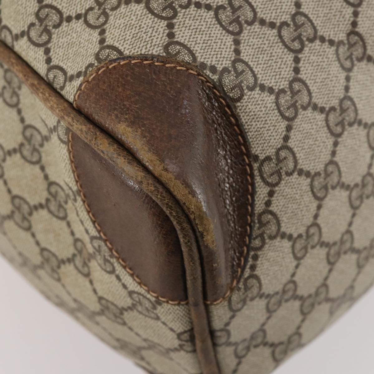 GUCCI GG Supreme Web Sherry Line Boston Bag PVC Beige Gold Auth 182135