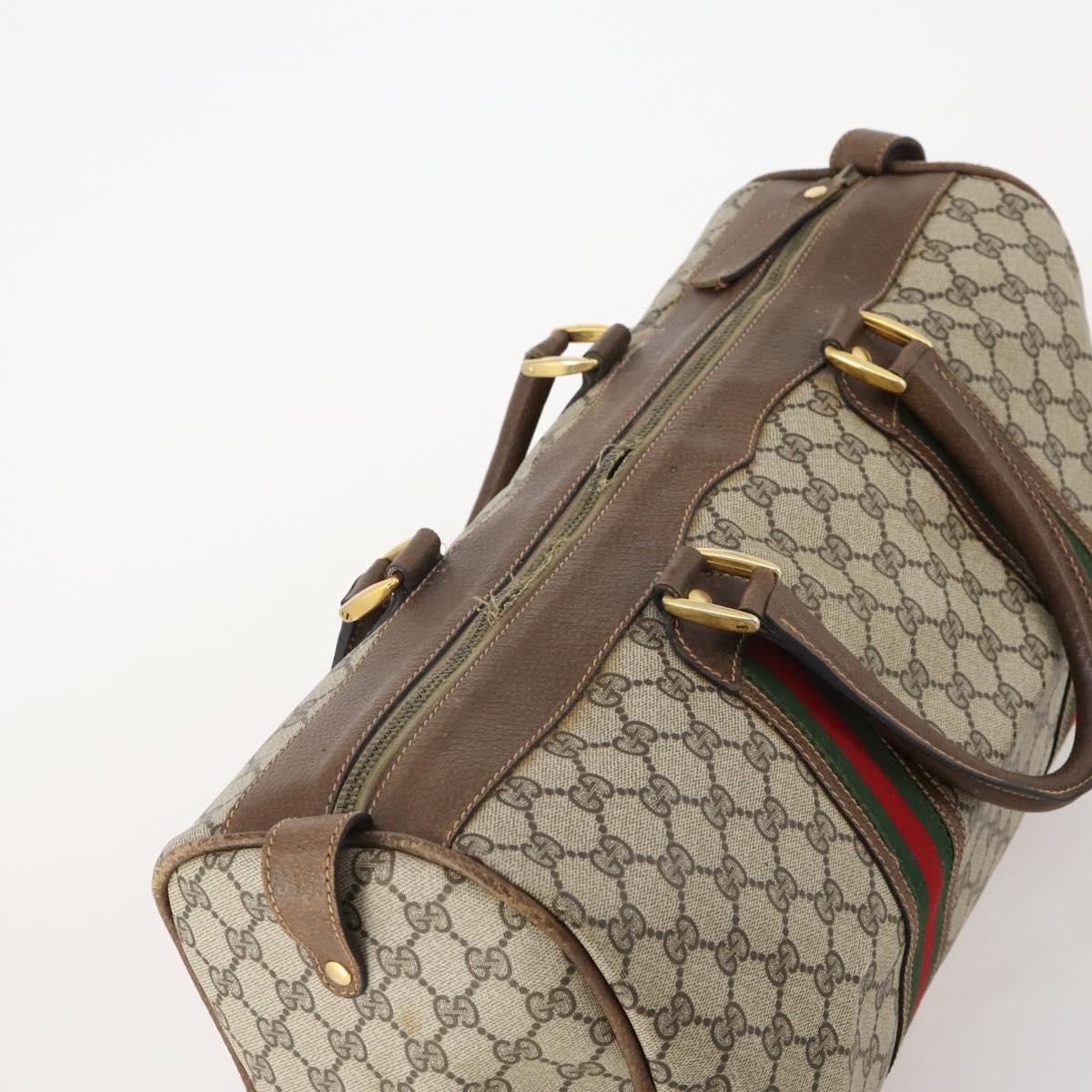 GUCCI GG Supreme Web Sherry Line Boston Bag PVC Beige Gold Auth 182135