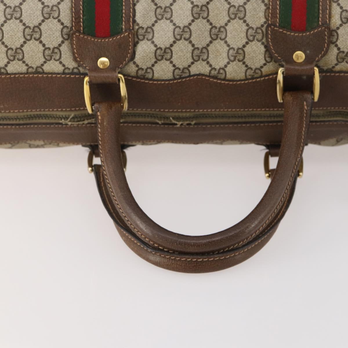 GUCCI GG Supreme Web Sherry Line Boston Bag PVC Beige Gold Auth 182135