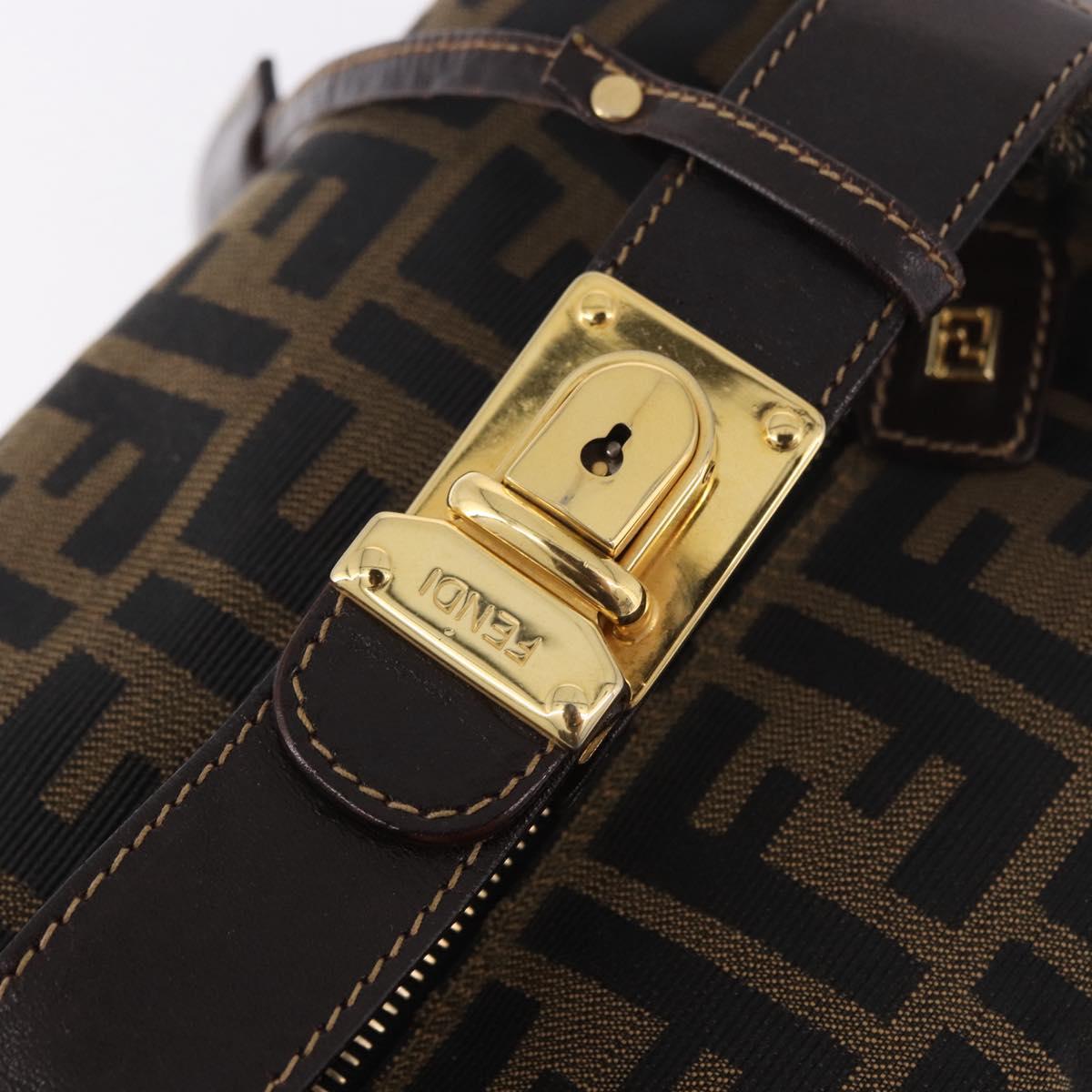 FENDI Zucca Canvas Hand Bag Black Brown Auth 182141