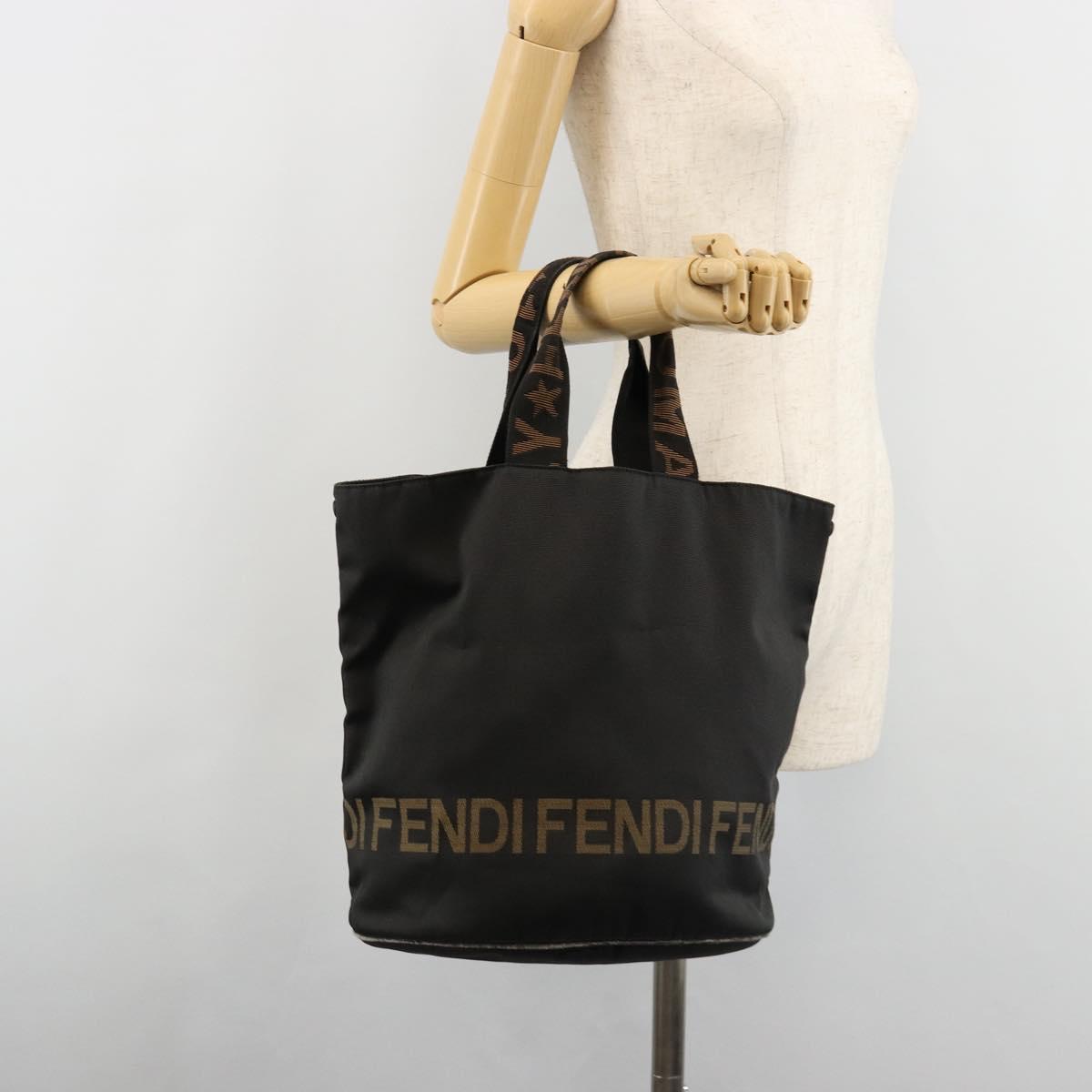 FENDI Tote Bag Canvas Black Auth 182142