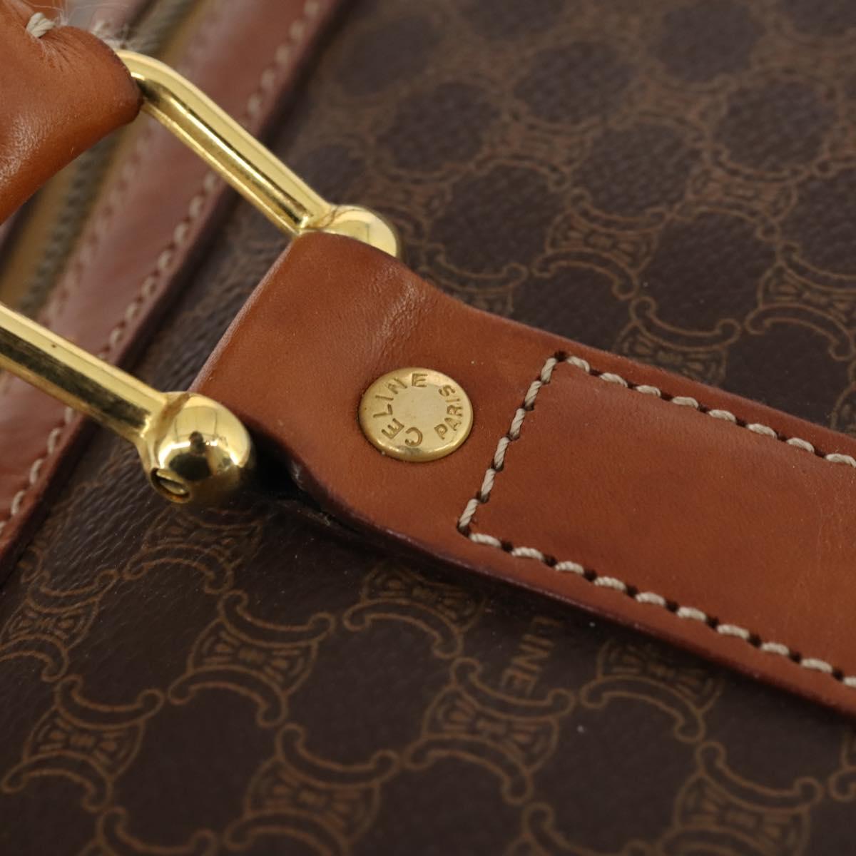 CELINE Macadam Canvas Boston Bag PVC Leather Brown Gold Auth 182143A