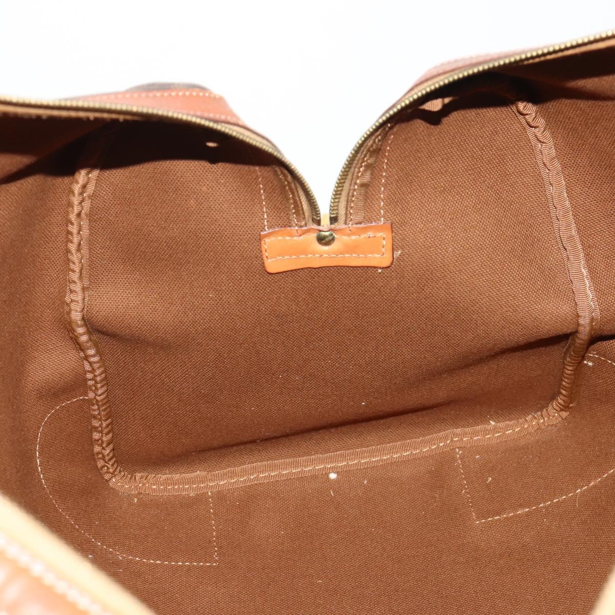 CELINE Macadam Canvas Boston Bag PVC Leather Brown Gold Auth 182143A