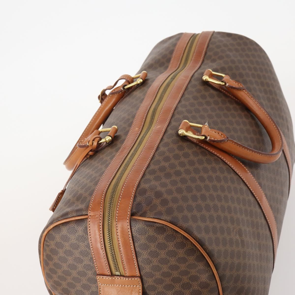 CELINE Macadam Canvas Boston Bag PVC Leather Brown Gold Auth 182143A