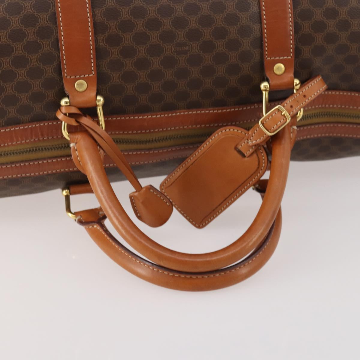 CELINE Macadam Canvas Boston Bag PVC Leather Brown Gold Auth 182143A