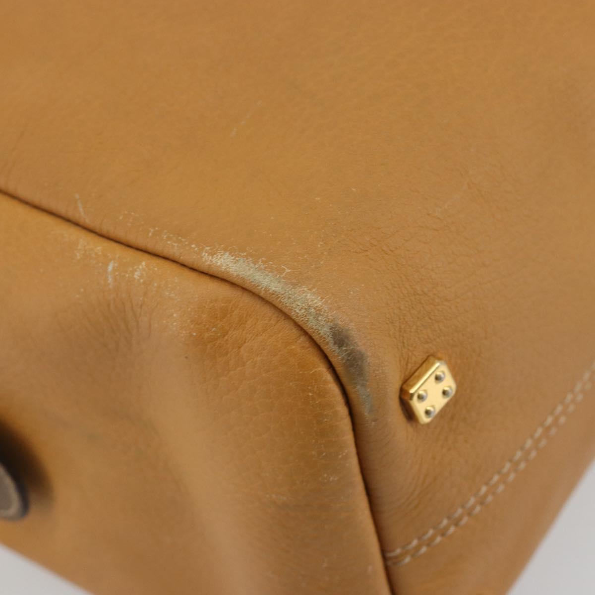 LOEWE Anagram Hand Bag Leather Brown Gold Auth 182145