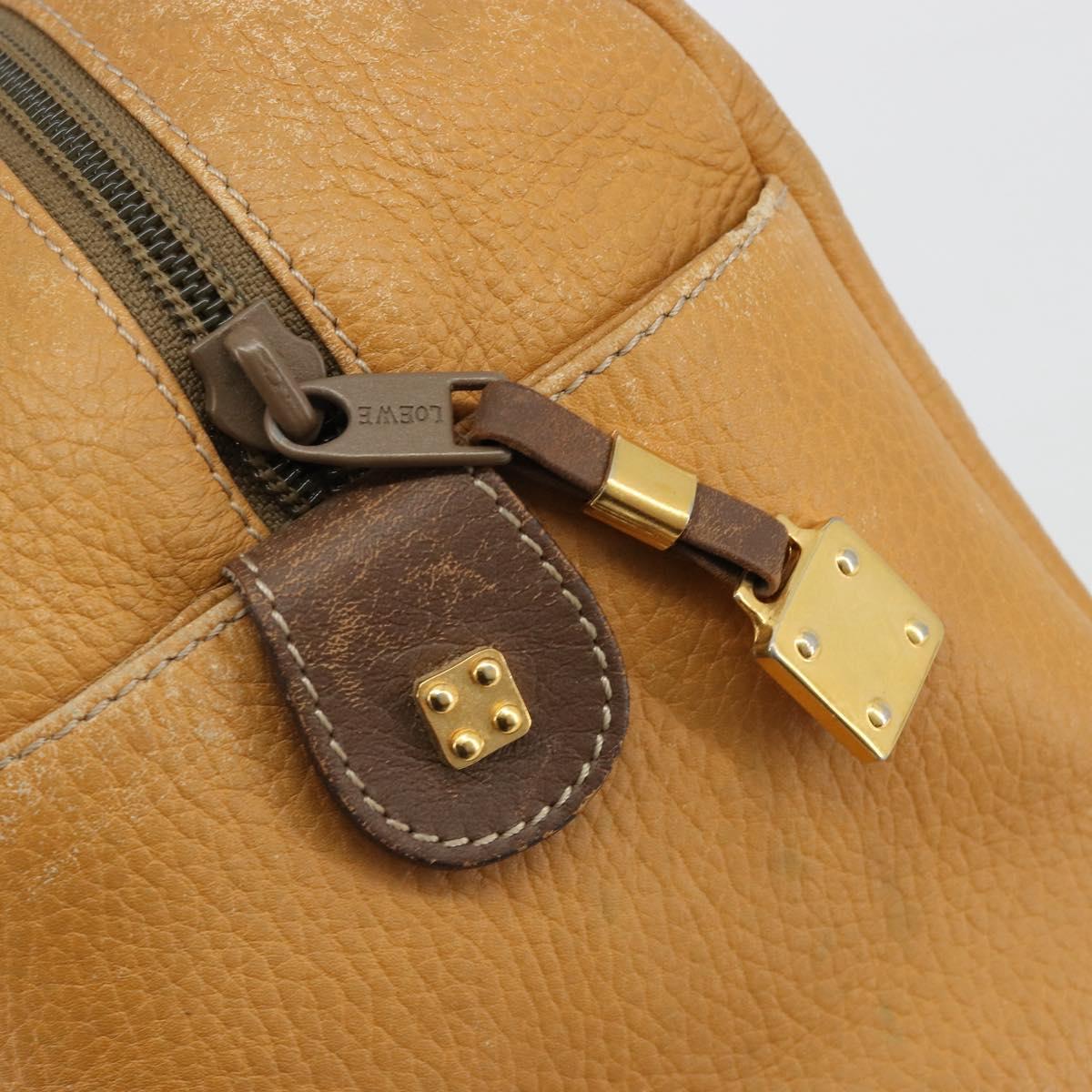 LOEWE Anagram Hand Bag Leather Brown Gold Auth 182145