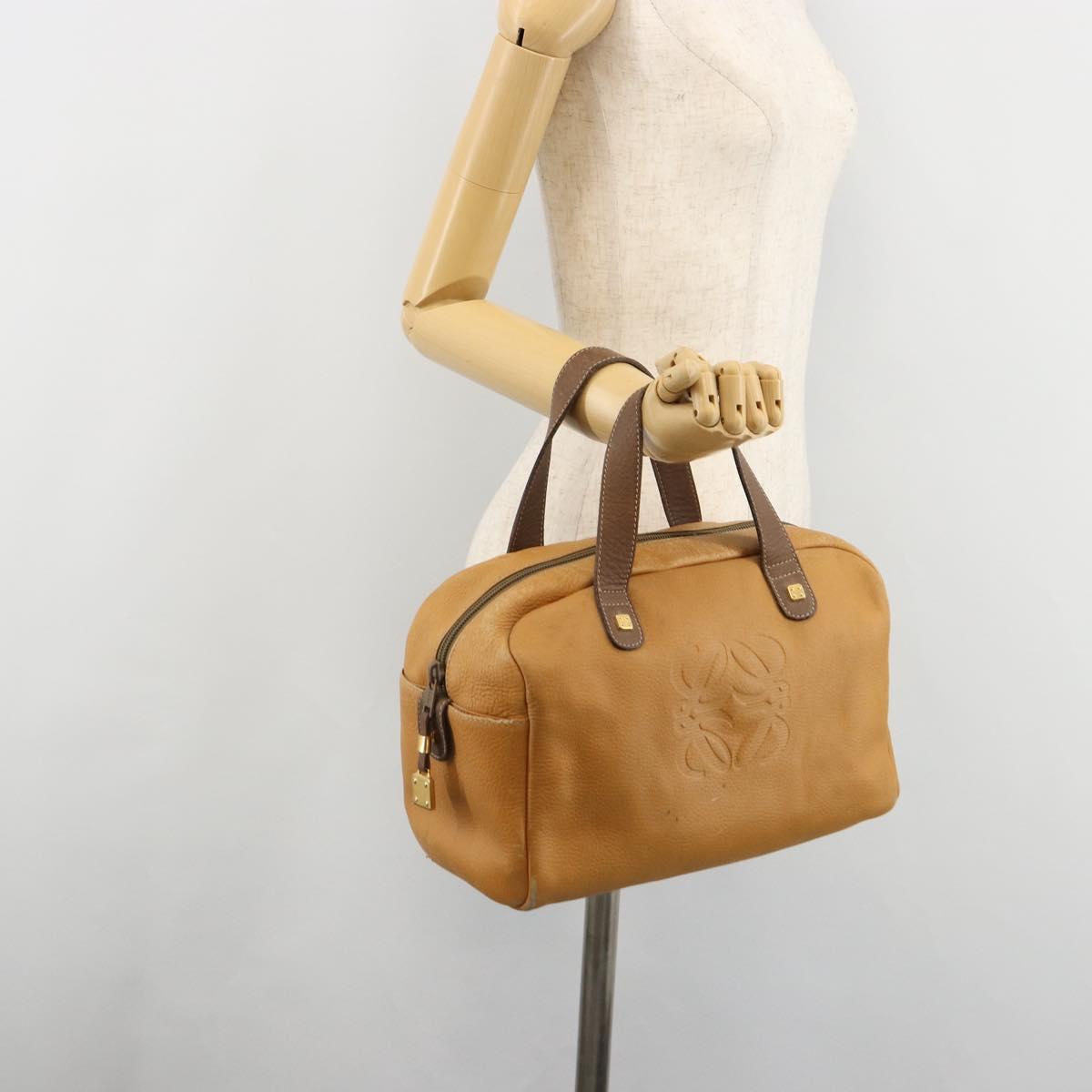 LOEWE Anagram Hand Bag Leather Brown Gold Auth 182145
