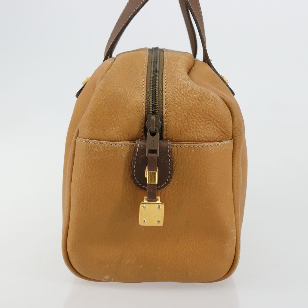 LOEWE Anagram Hand Bag Leather Brown Gold Auth 182145