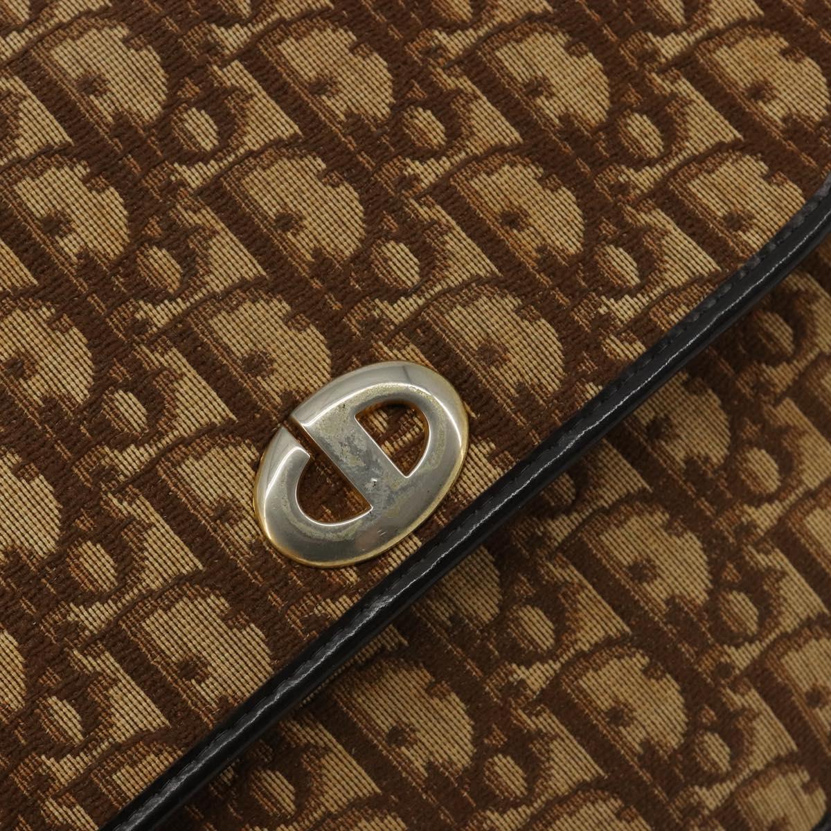 Christian Dior Trotter Canvas Shoulder Bag Brown Gold Auth 182147
