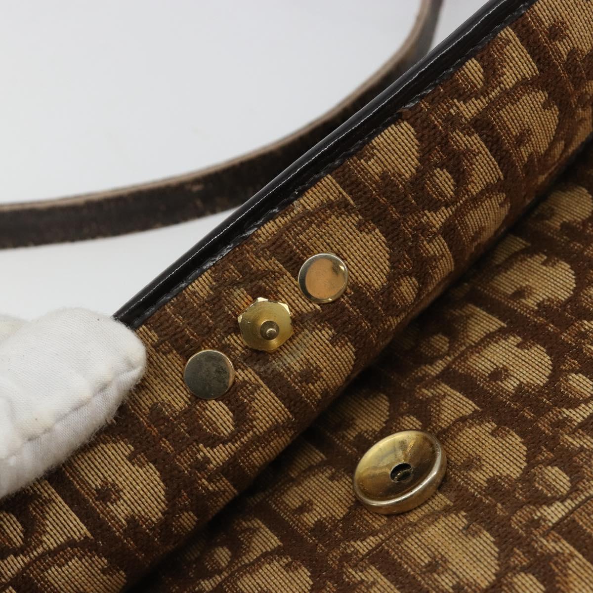 Christian Dior Trotter Canvas Shoulder Bag Brown Gold Auth 182147