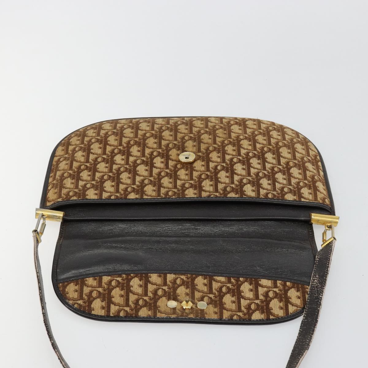 Christian Dior Trotter Canvas Shoulder Bag Brown Gold Auth 182147