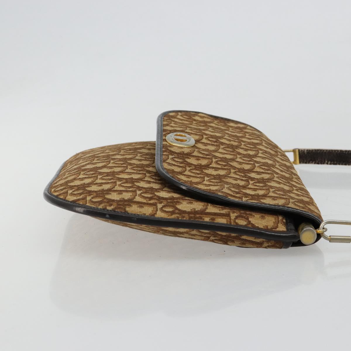 Christian Dior Trotter Canvas Shoulder Bag Brown Gold Auth 182147