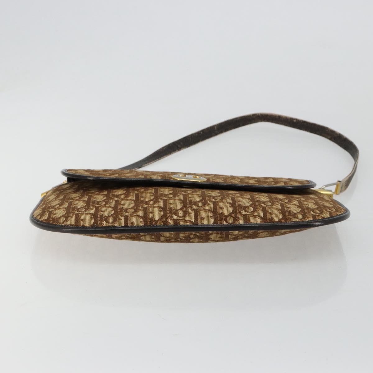 Christian Dior Trotter Canvas Shoulder Bag Brown Gold Auth 182147