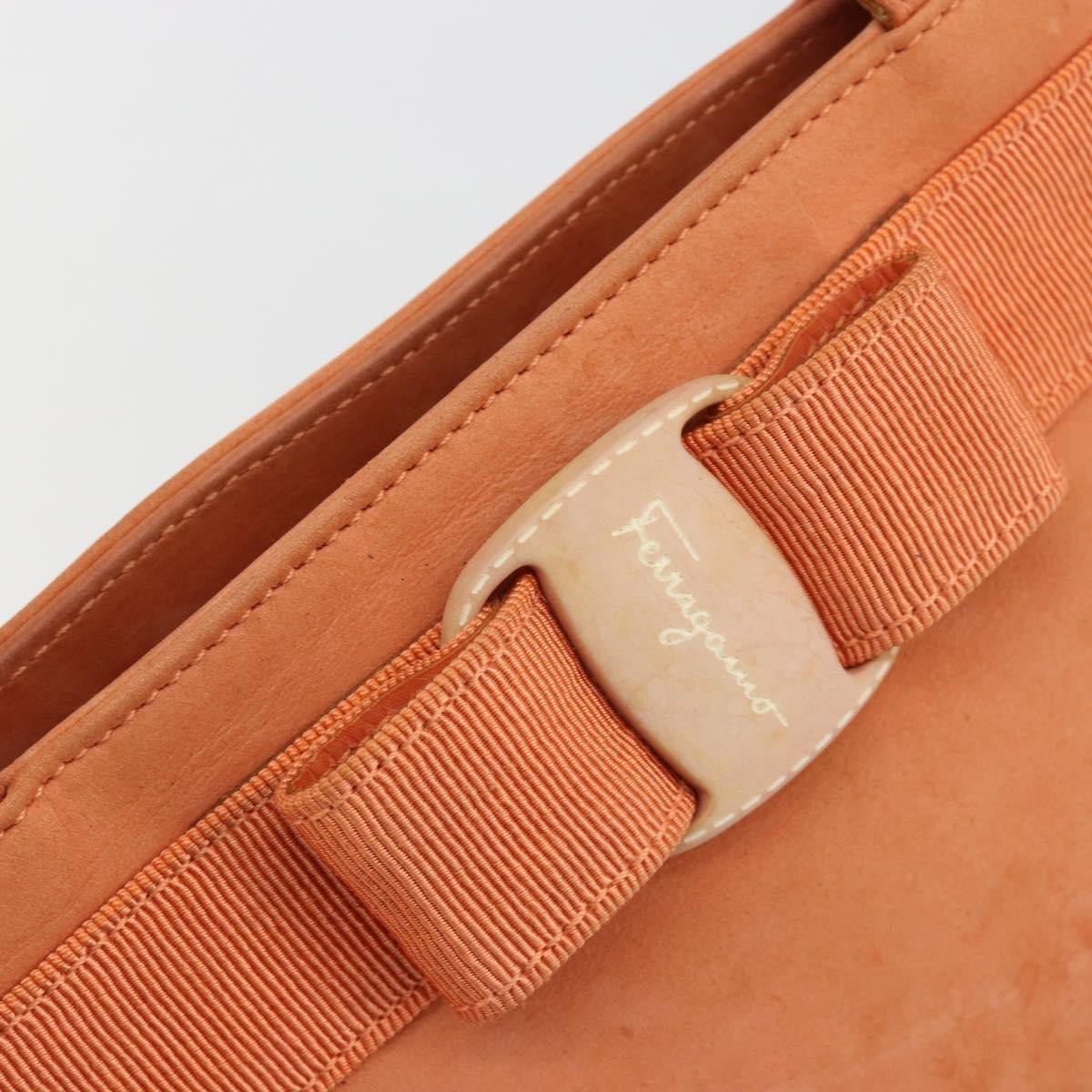 Salvatore Ferragamo Vara Ribbon Hand Bag Suede Orange Silver Auth 182149