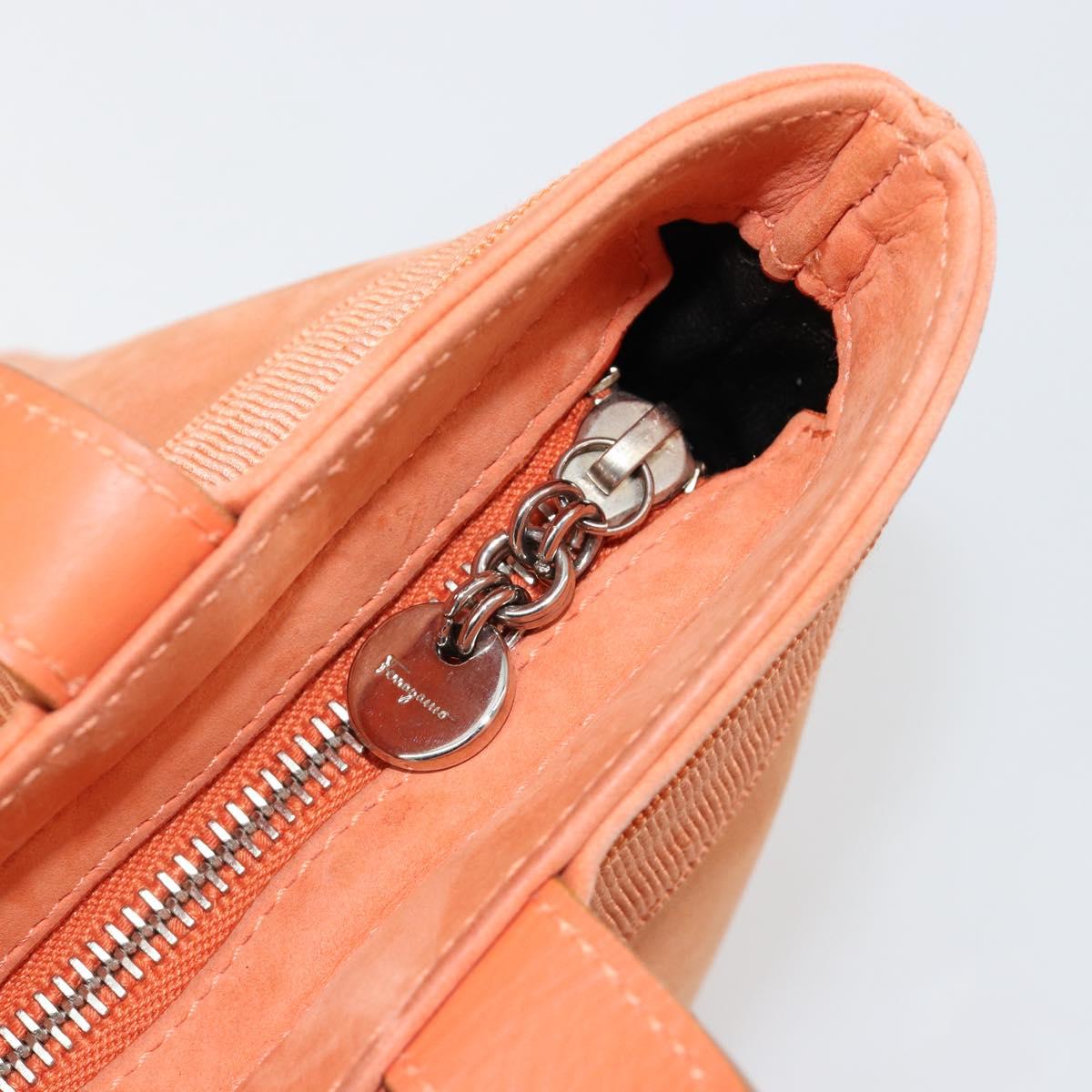 Salvatore Ferragamo Vara Ribbon Hand Bag Suede Orange Silver Auth 182149