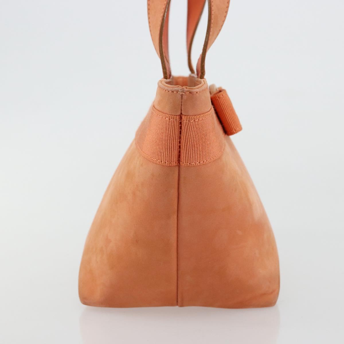 Salvatore Ferragamo Vara Ribbon Hand Bag Suede Orange Silver Auth 182149