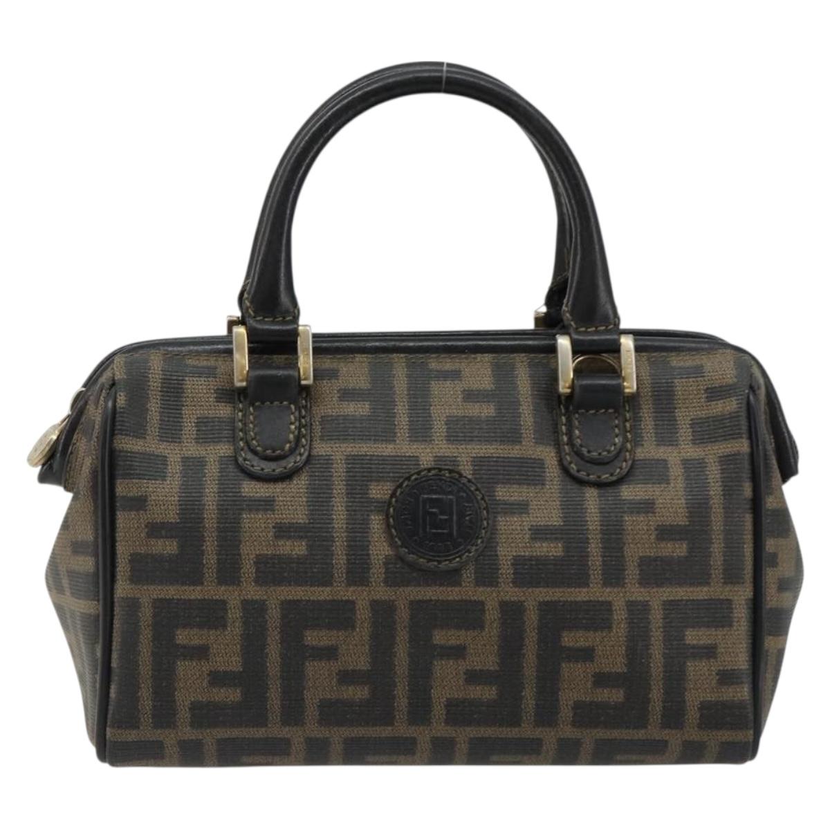 FENDI Zucca Canvas Hand Bag Black Brown Auth 182150