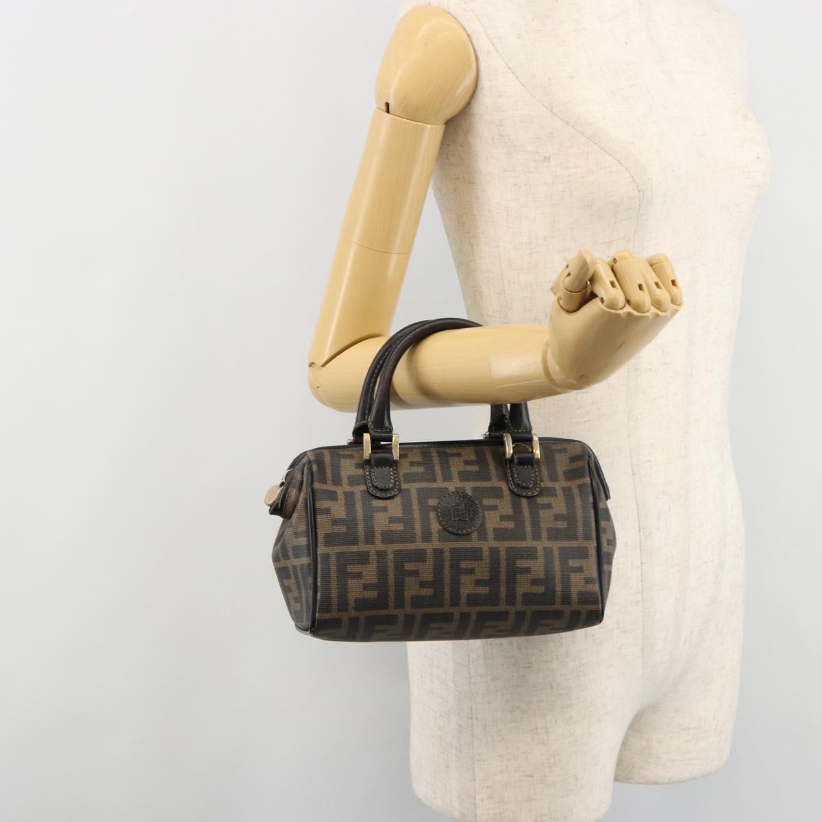 FENDI Zucca Canvas Hand Bag Black Brown Auth 182150
