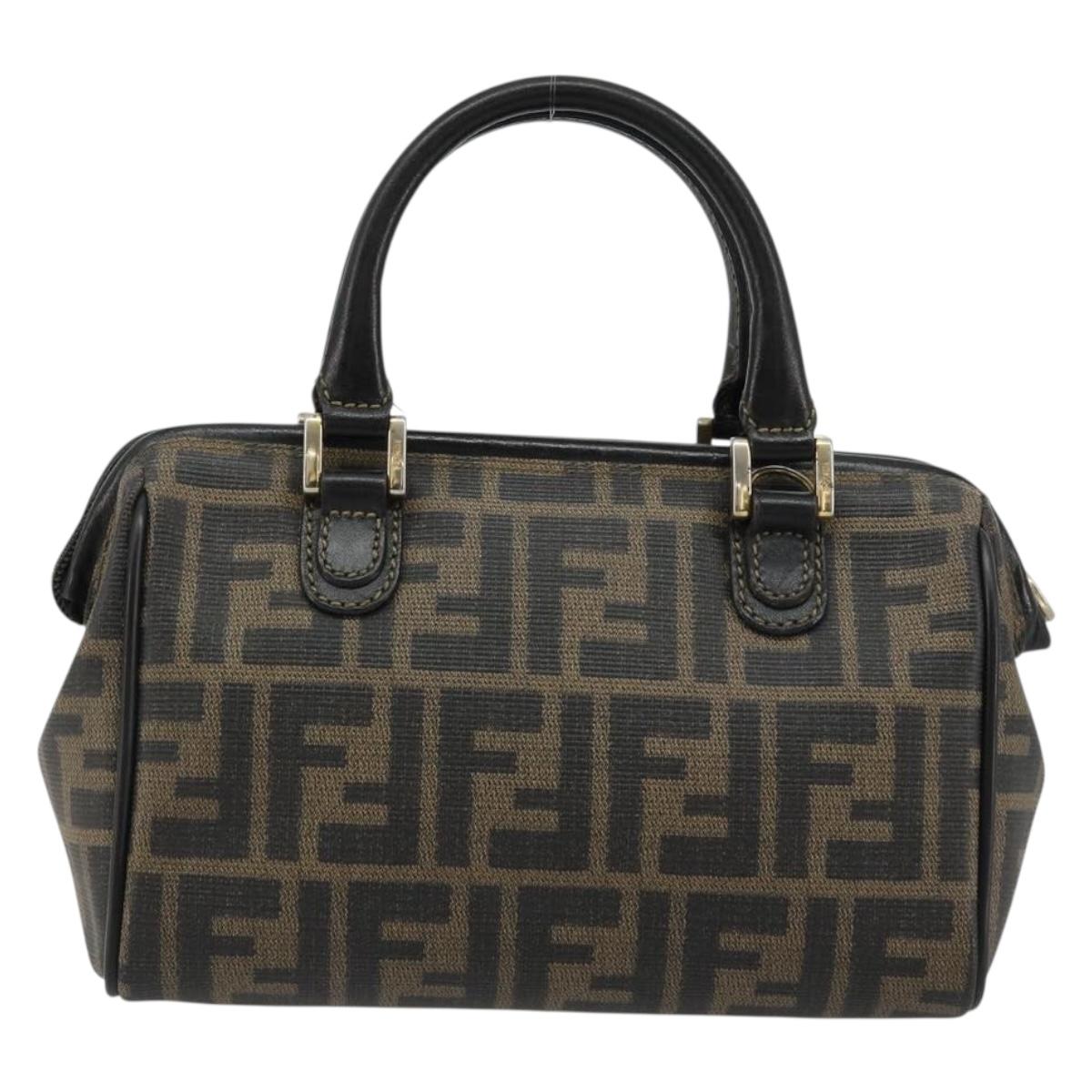 FENDI Zucca Canvas Hand Bag Black Brown Auth 182150