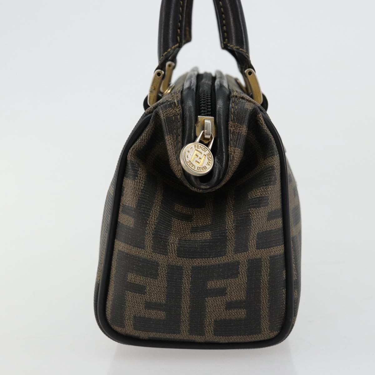 FENDI Zucca Canvas Hand Bag Black Brown Auth 182150
