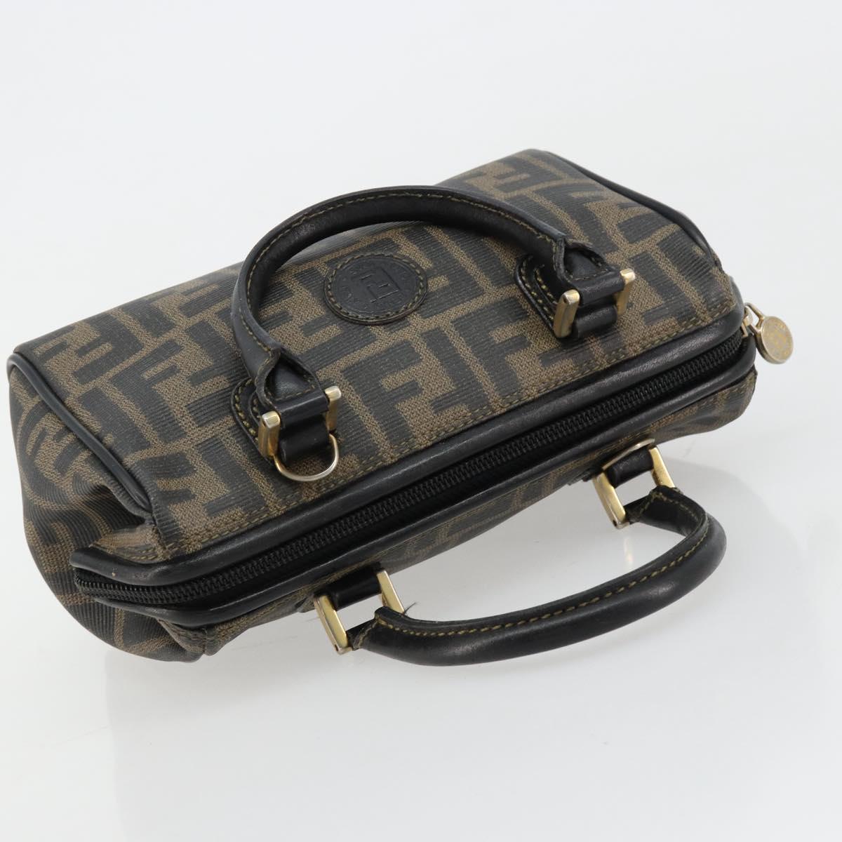 FENDI Zucca Canvas Hand Bag Black Brown Auth 182150