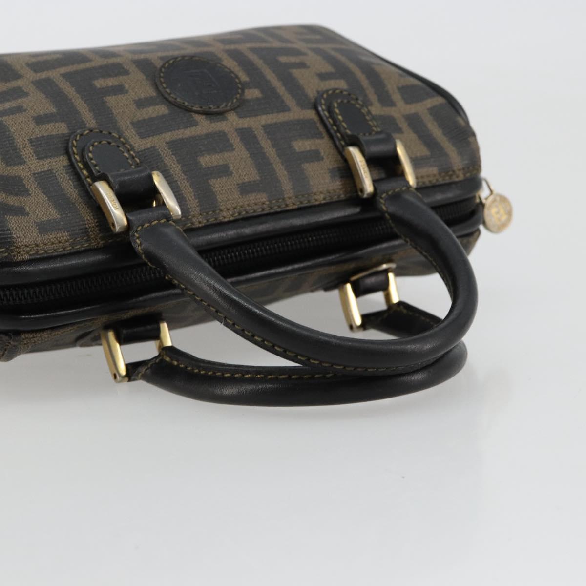 FENDI Zucca Canvas Hand Bag Black Brown Auth 182150