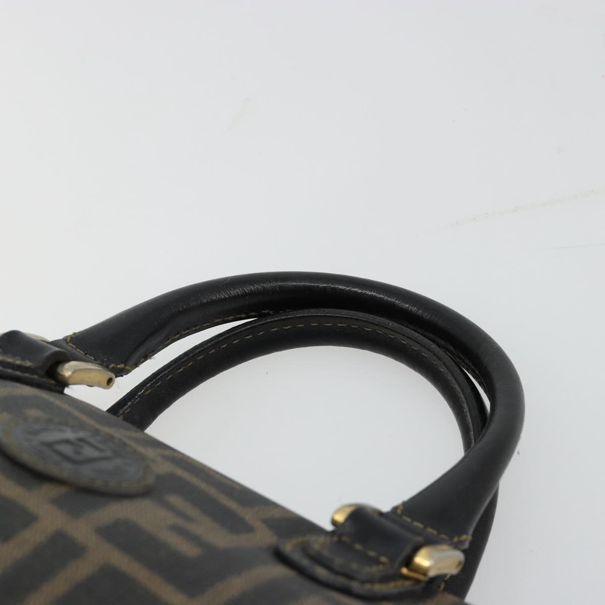 FENDI Zucca Canvas Hand Bag Black Brown Auth 182150