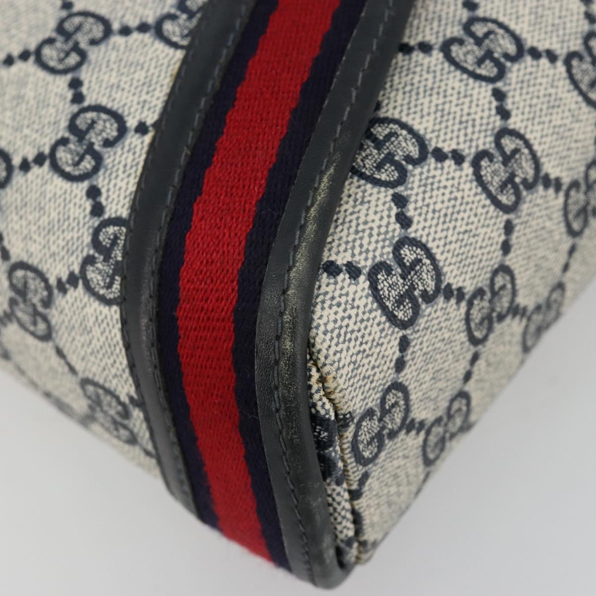 GUCCI GG Supreme Sherry Line Shoulder Bag PVC Navy Gold Auth 182154A