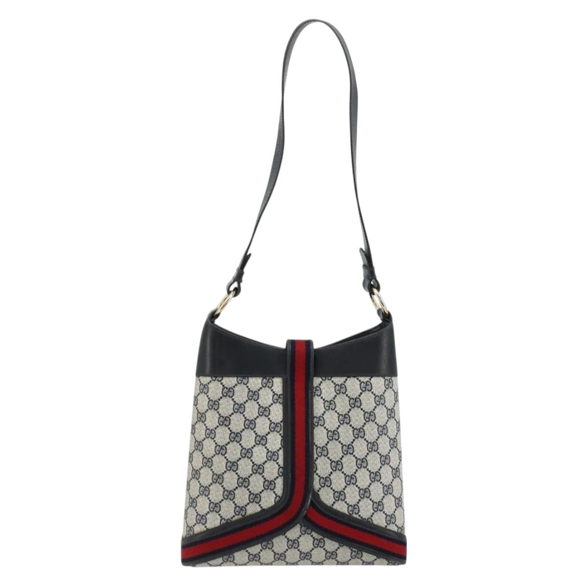 GUCCI GG Supreme Sherry Line Shoulder Bag PVC Navy Gold Auth 182154A