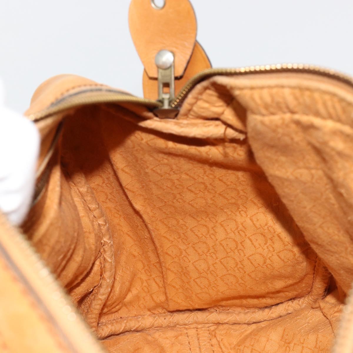 Christian Dior Hand Bag Leather Suede Brown Gold Auth 182155