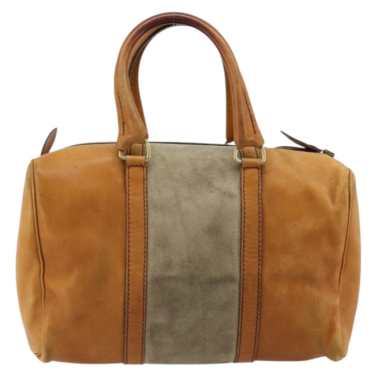 Christian Dior Hand Bag Leather Suede Brown Gold Auth 182155