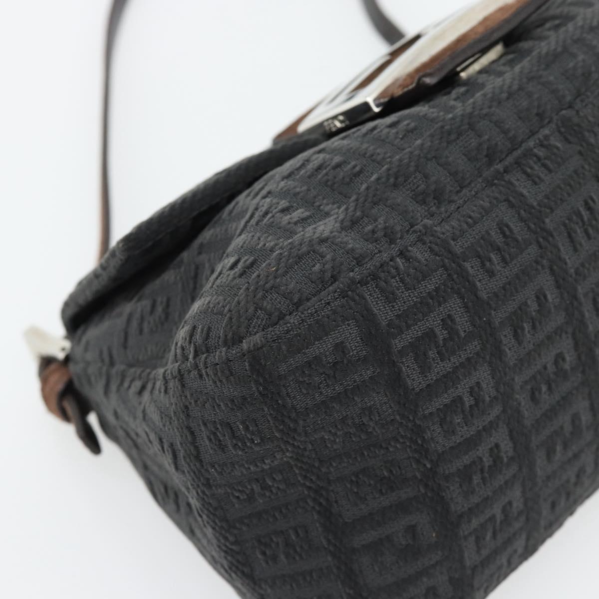 FENDI Zucchino Canvas Mamma Baguette Shoulder Bag Black Silver Auth 182159