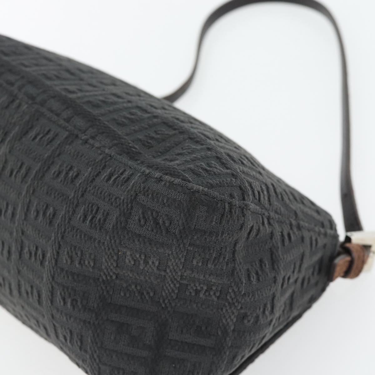 FENDI Zucchino Canvas Mamma Baguette Shoulder Bag Black Silver Auth 182159