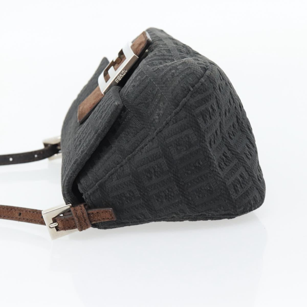 FENDI Zucchino Canvas Mamma Baguette Shoulder Bag Black Silver Auth 182159