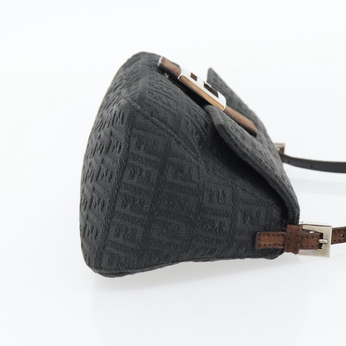 FENDI Zucchino Canvas Mamma Baguette Shoulder Bag Black Silver Auth 182159