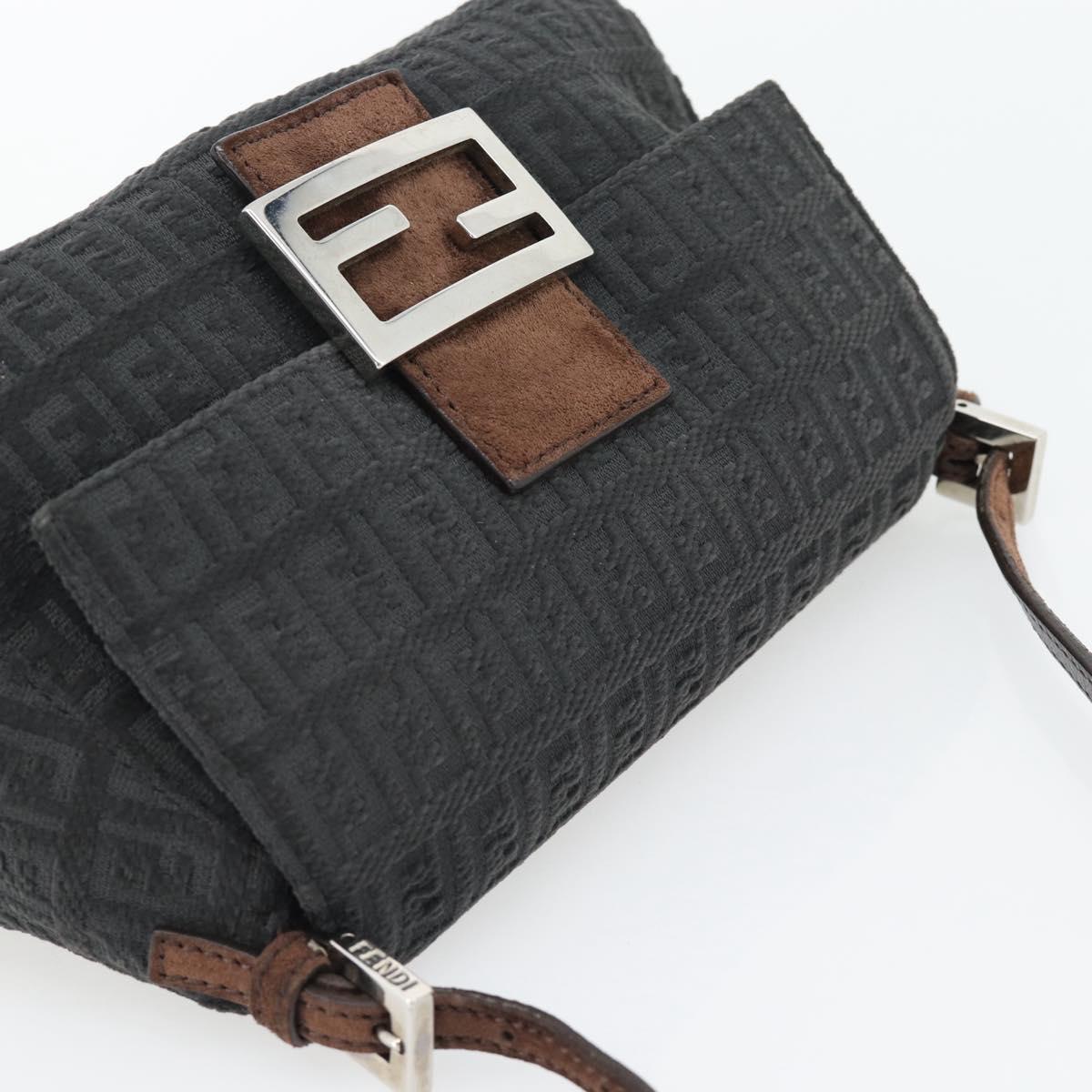 FENDI Zucchino Canvas Mamma Baguette Shoulder Bag Black Silver Auth 182159