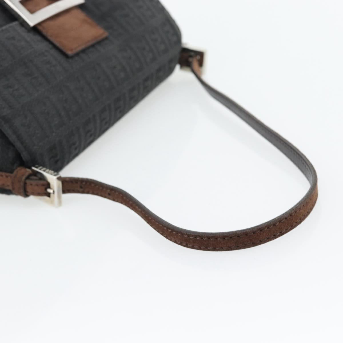 FENDI Zucchino Canvas Mamma Baguette Shoulder Bag Black Silver Auth 182159