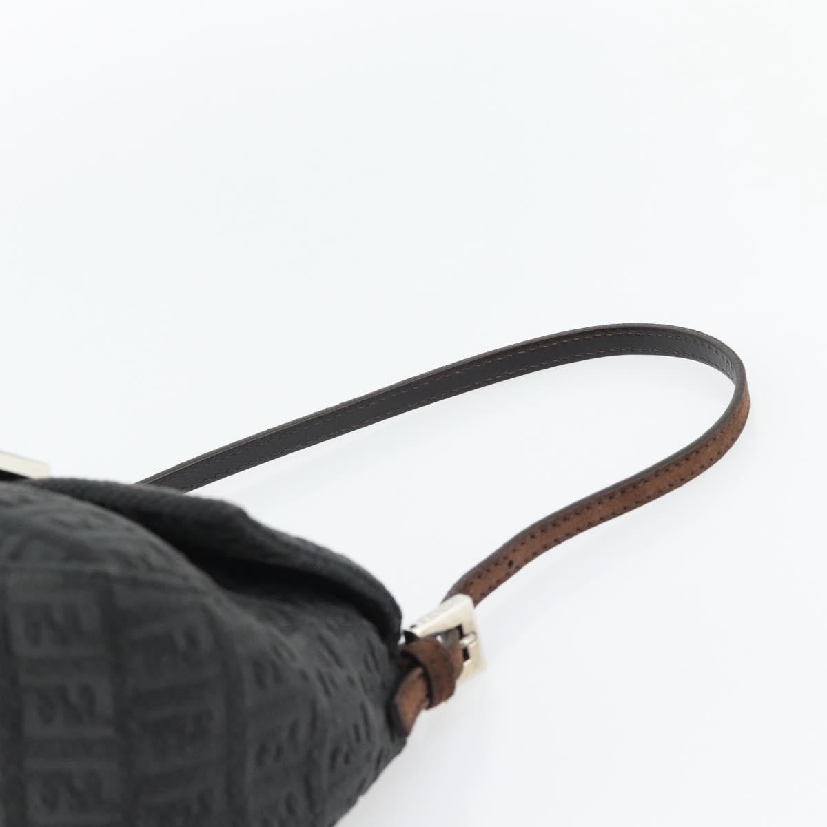 FENDI Zucchino Canvas Mamma Baguette Shoulder Bag Black Silver Auth 182159