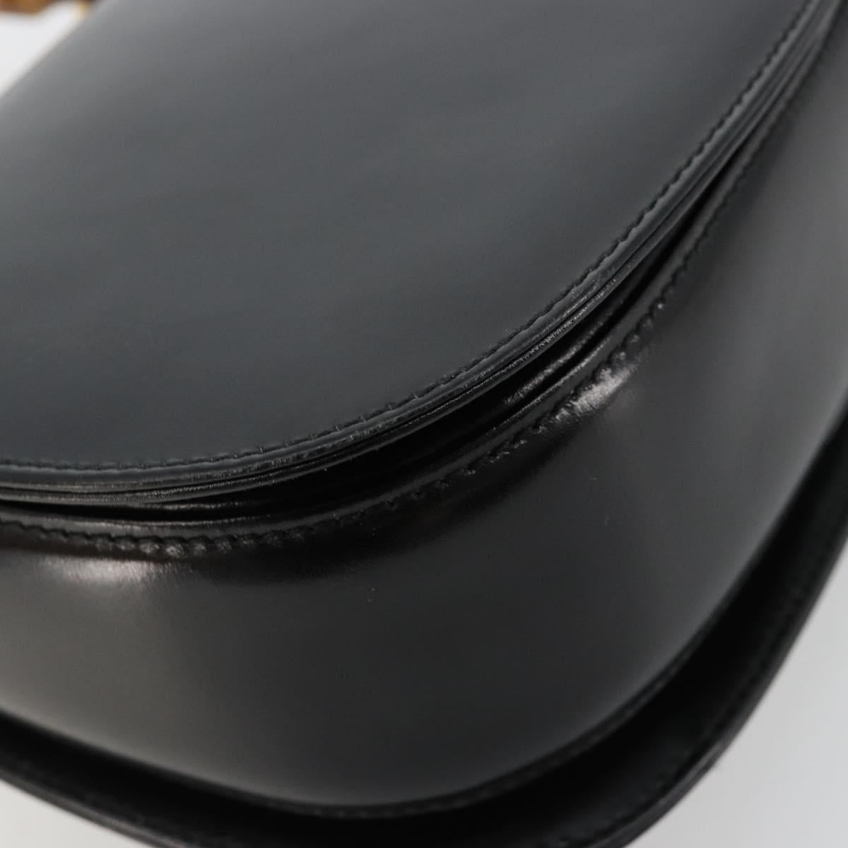 GUCCI Bamboo Hand Bag Leather Black Gold 000 2046 0188 Auth 182167V
