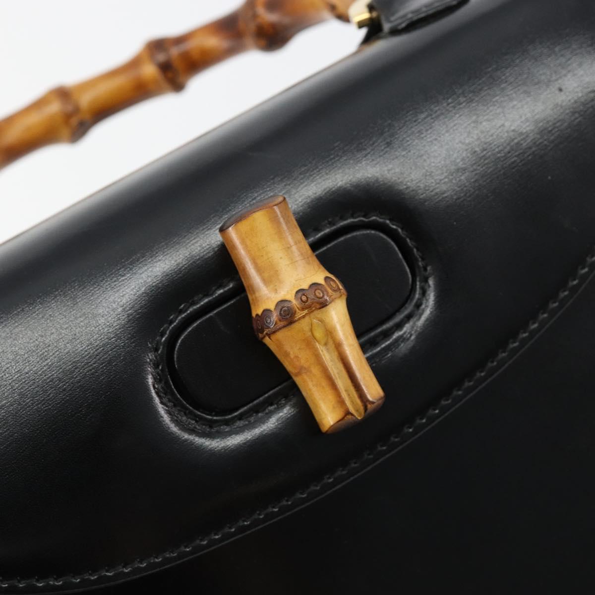 GUCCI Bamboo Hand Bag Leather Black Gold 000 2046 0188 Auth 182167V