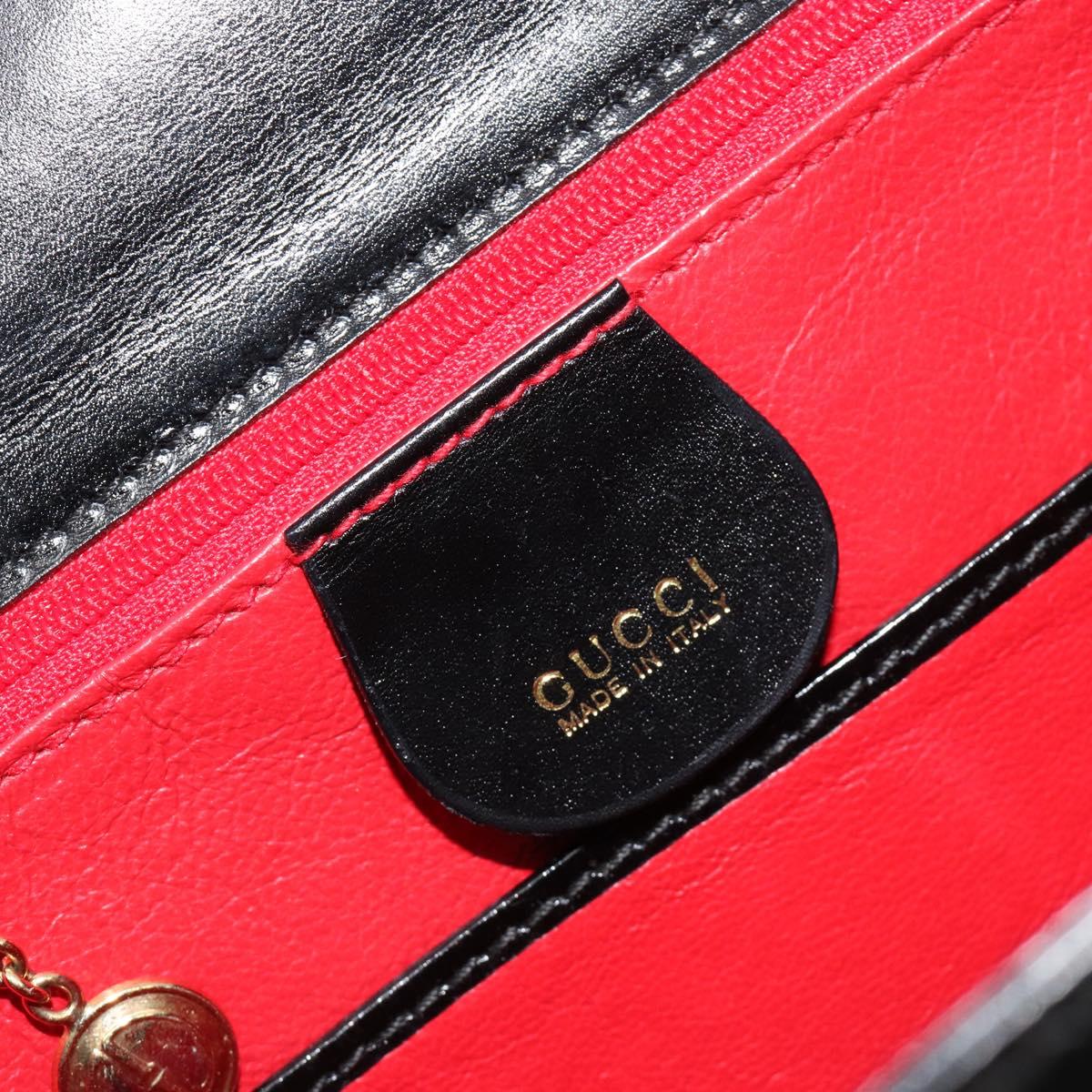 GUCCI Bamboo Hand Bag Leather Black Gold 000 2046 0188 Auth 182167V