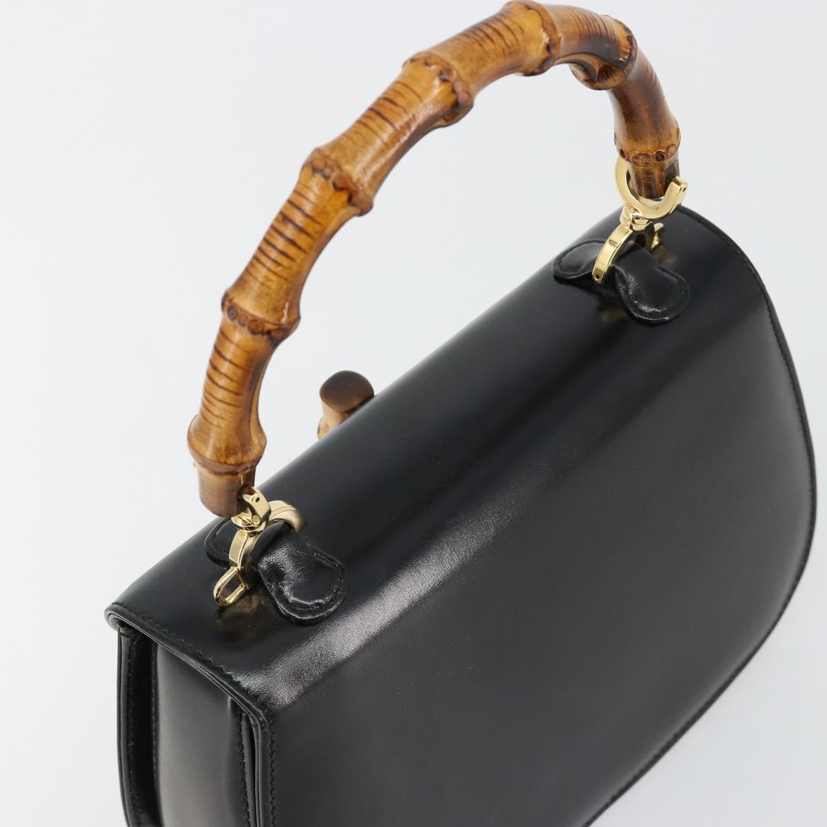 GUCCI Bamboo Hand Bag Leather Black Gold 000 2046 0188 Auth 182167V