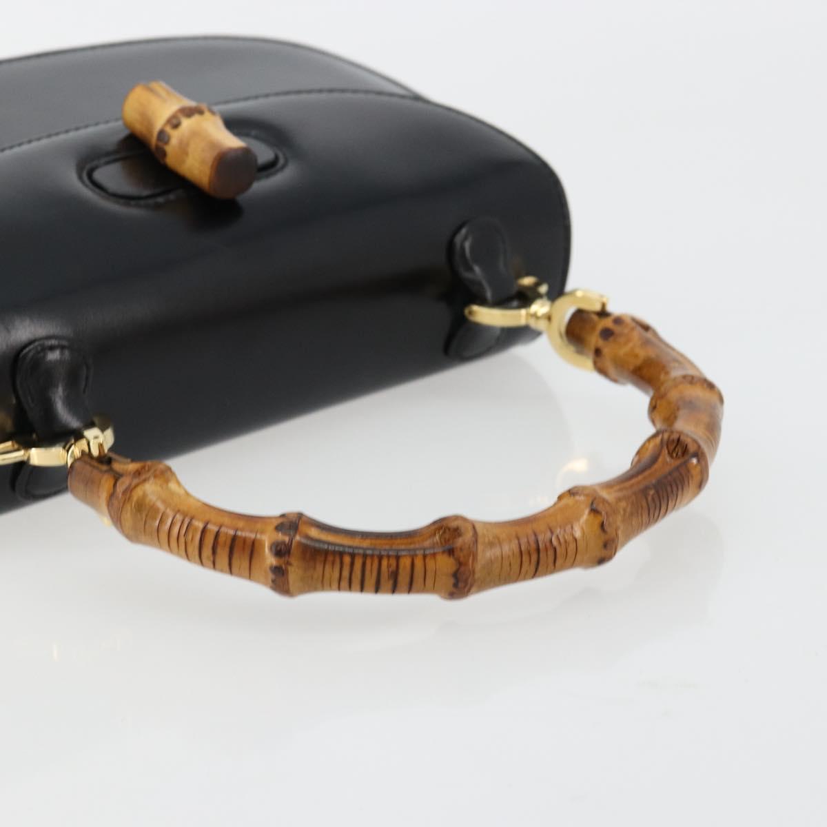 GUCCI Bamboo Hand Bag Leather Black Gold 000 2046 0188 Auth 182167V