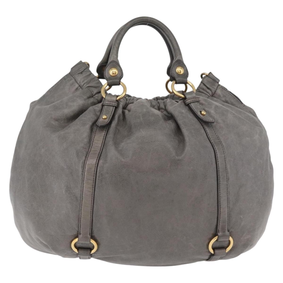 Miu Miu Hand Bag Leather 2way Gray Gold Auth 182170A