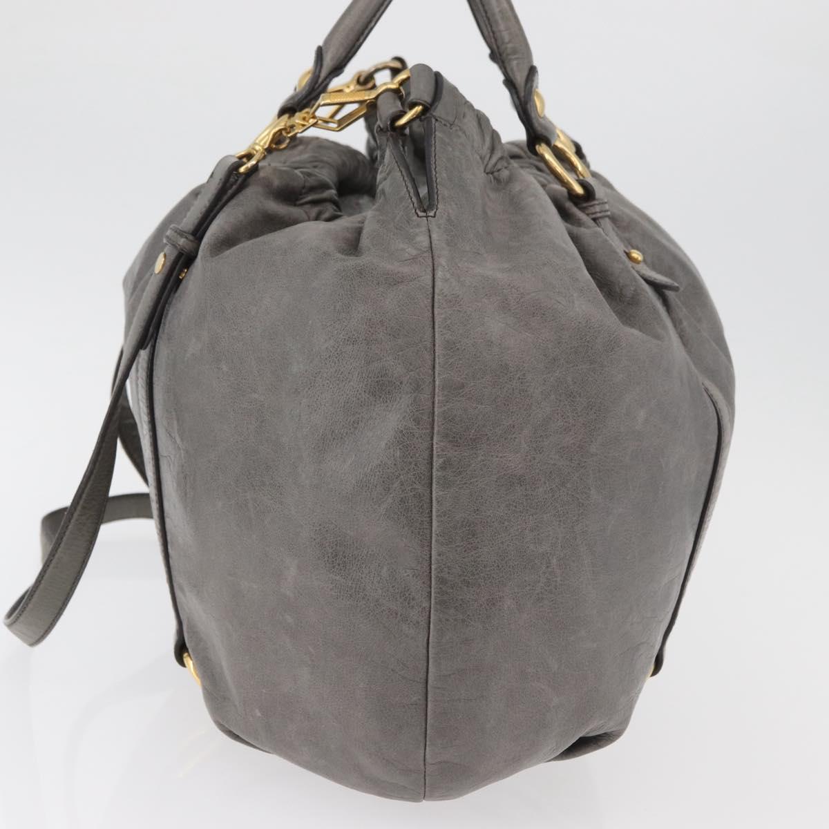Miu Miu Hand Bag Leather 2way Gray Gold Auth 182170A