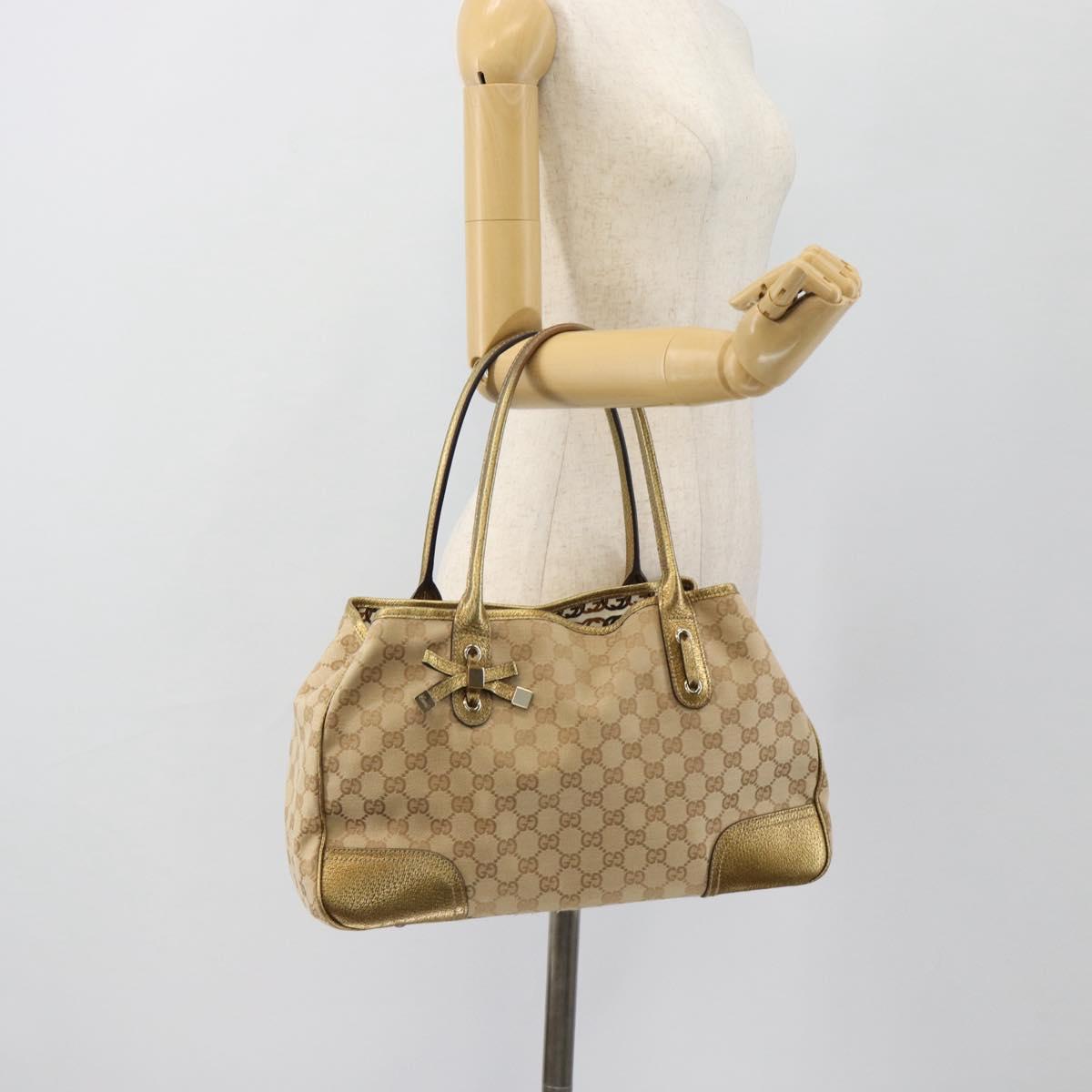 GUCCI GG Canvas Pretty Tote Bag Beige Gold 163805 Auth 182171A