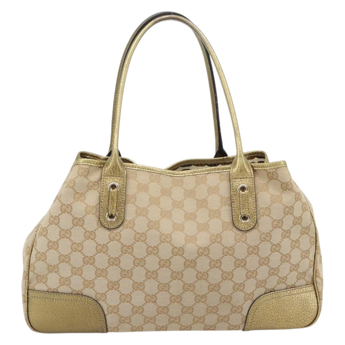 GUCCI GG Canvas Pretty Tote Bag Beige Gold 163805 Auth 182171A