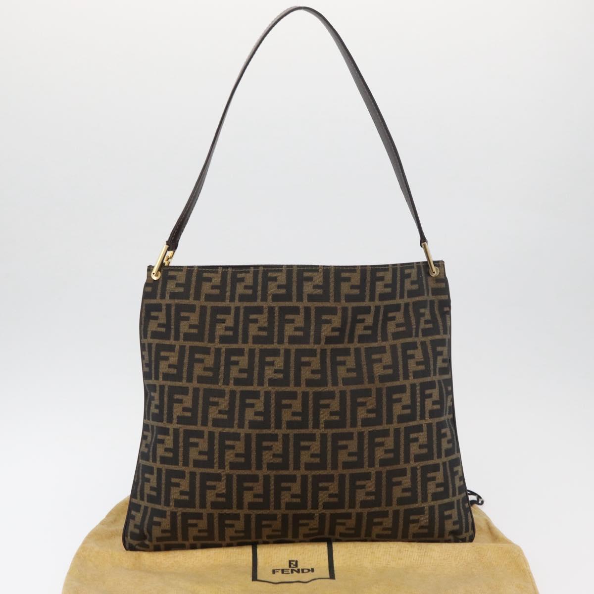 FENDI Zucca Canvas Shoulder Bag Black Brown Auth 182178V