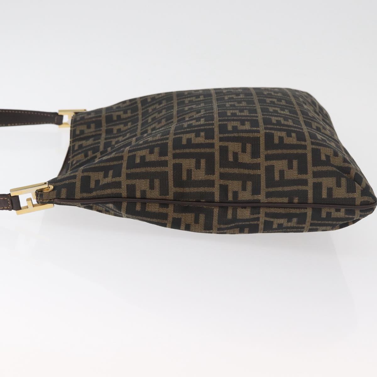 FENDI Zucca Canvas Shoulder Bag Black Brown Auth 182178V